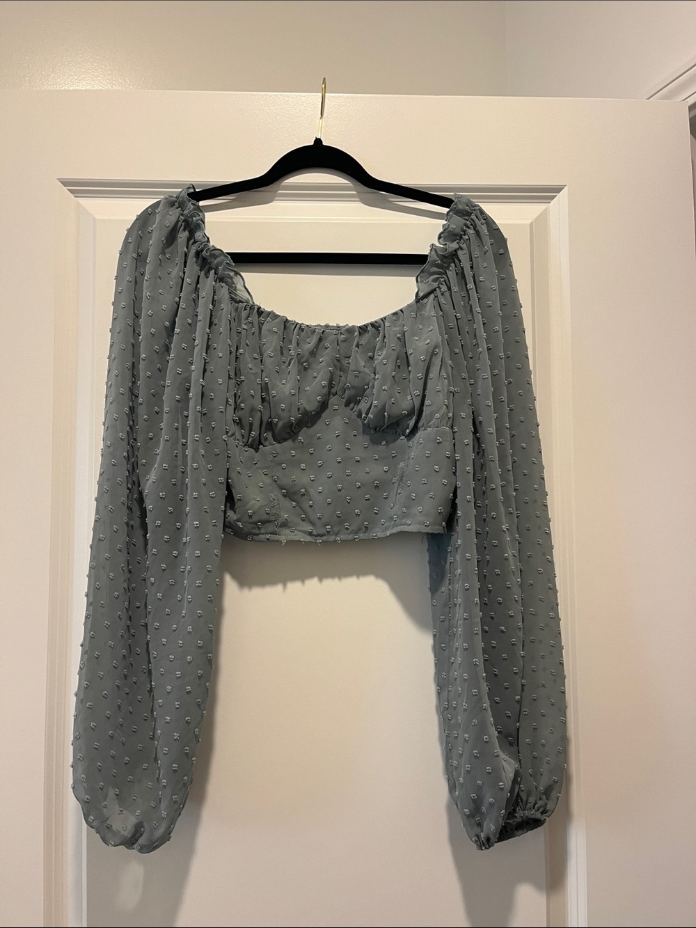 SHEIN Sage Green Swiss Dot Off-Shoulder Crop Top